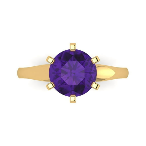 2.5 ctw Solitaire Anniversary Ring for Women | Round Cut Natural Amethyst | Hyperallergenic Solid 14K Yellow Gold