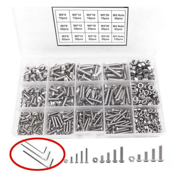500 Uds Tornillos Con Cabeza Hexagonal ANGGREK Kit Surtido De Tornillos Acero Inoxidable M3 M4 M5