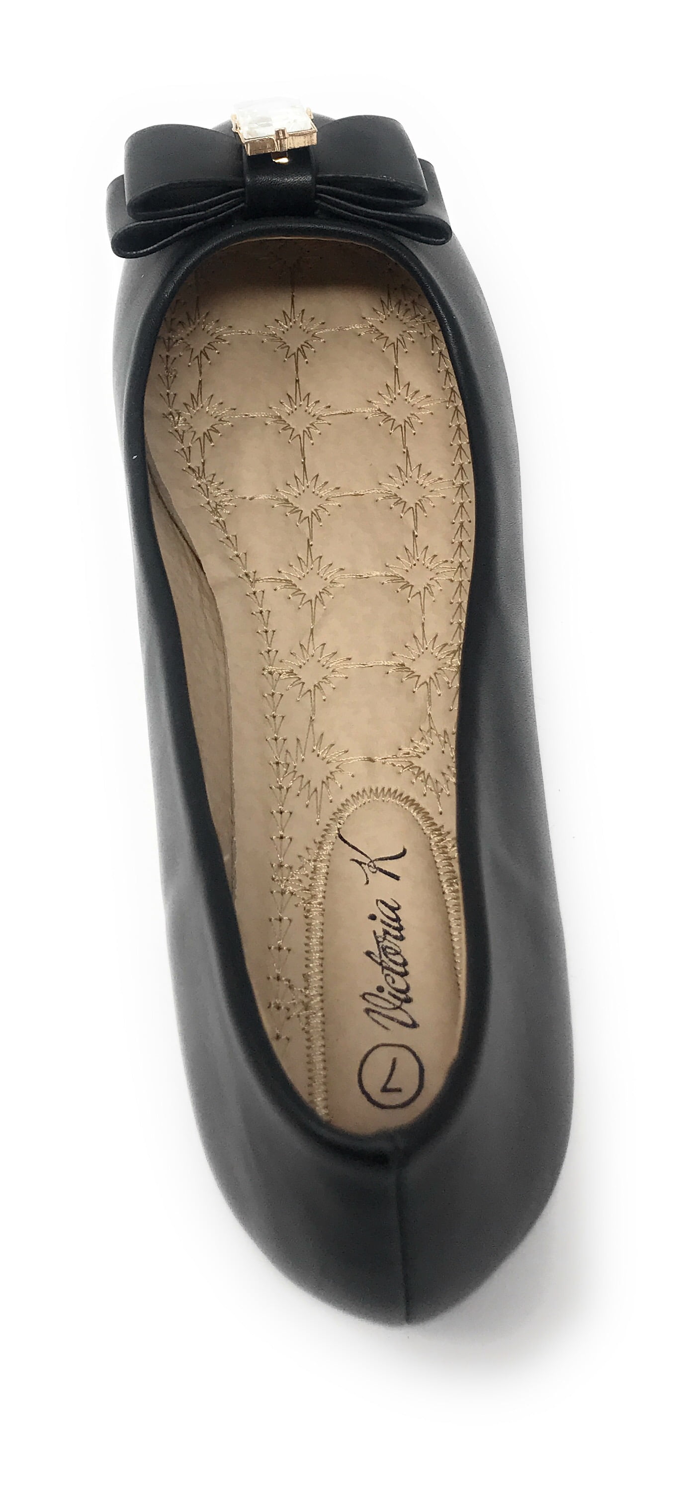 Victoria K Women's Double Bow With Big Rhinestone Ballerina Flats