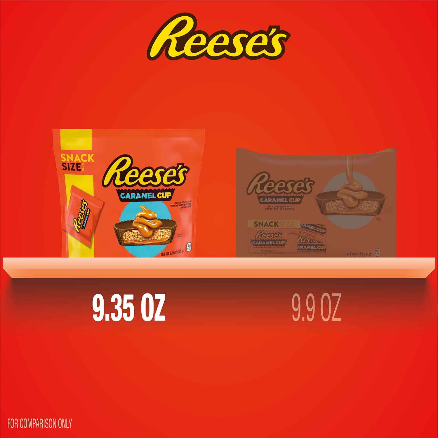 Reese's Caramel Milk Chocolate Snack Size Peanut Butter Cups Candy, Bag 9.35 oz (pack of 2)