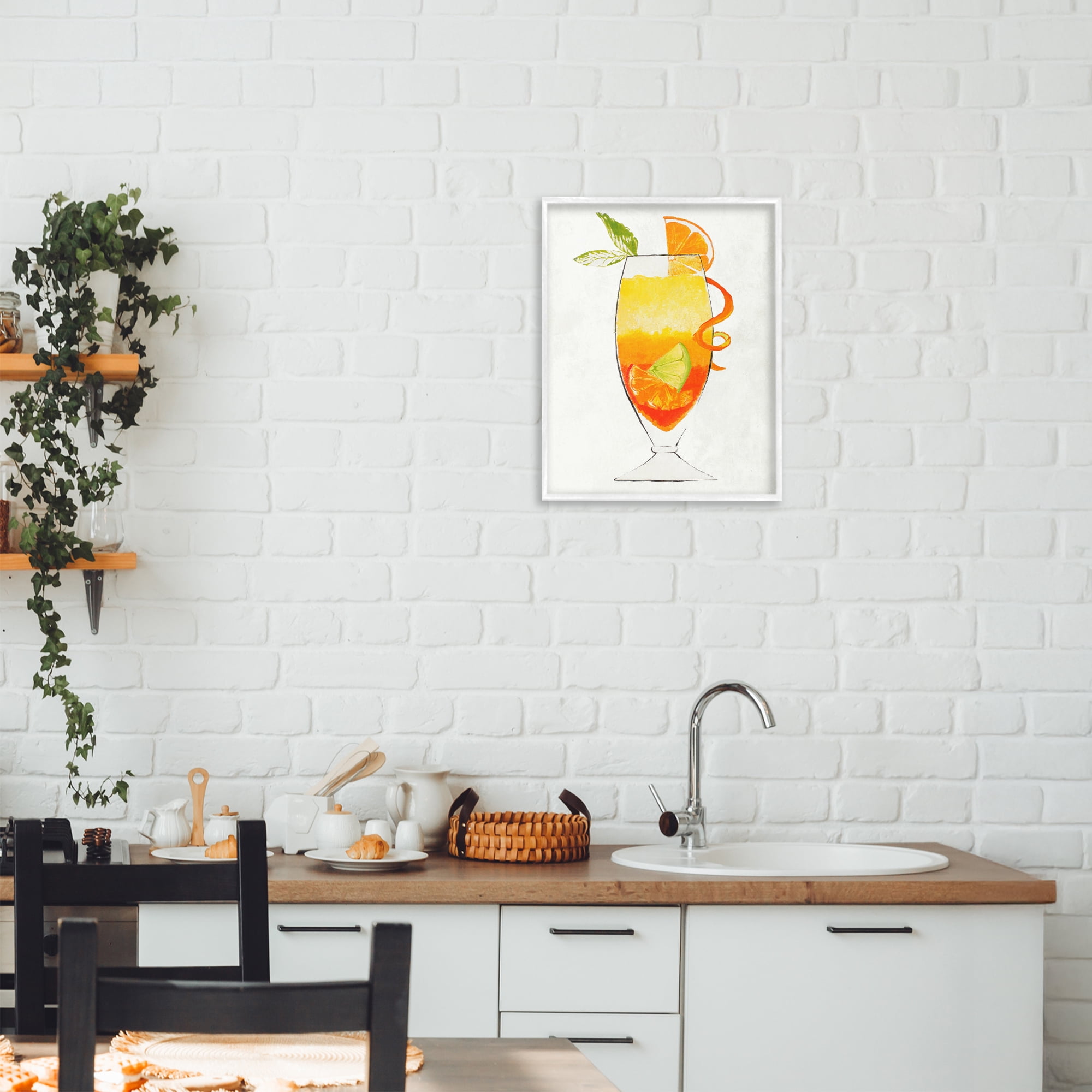 Stupell Industries Summer Cocktail Orange Fruit White Framed Giclee Art, design by Lorenzo Collective