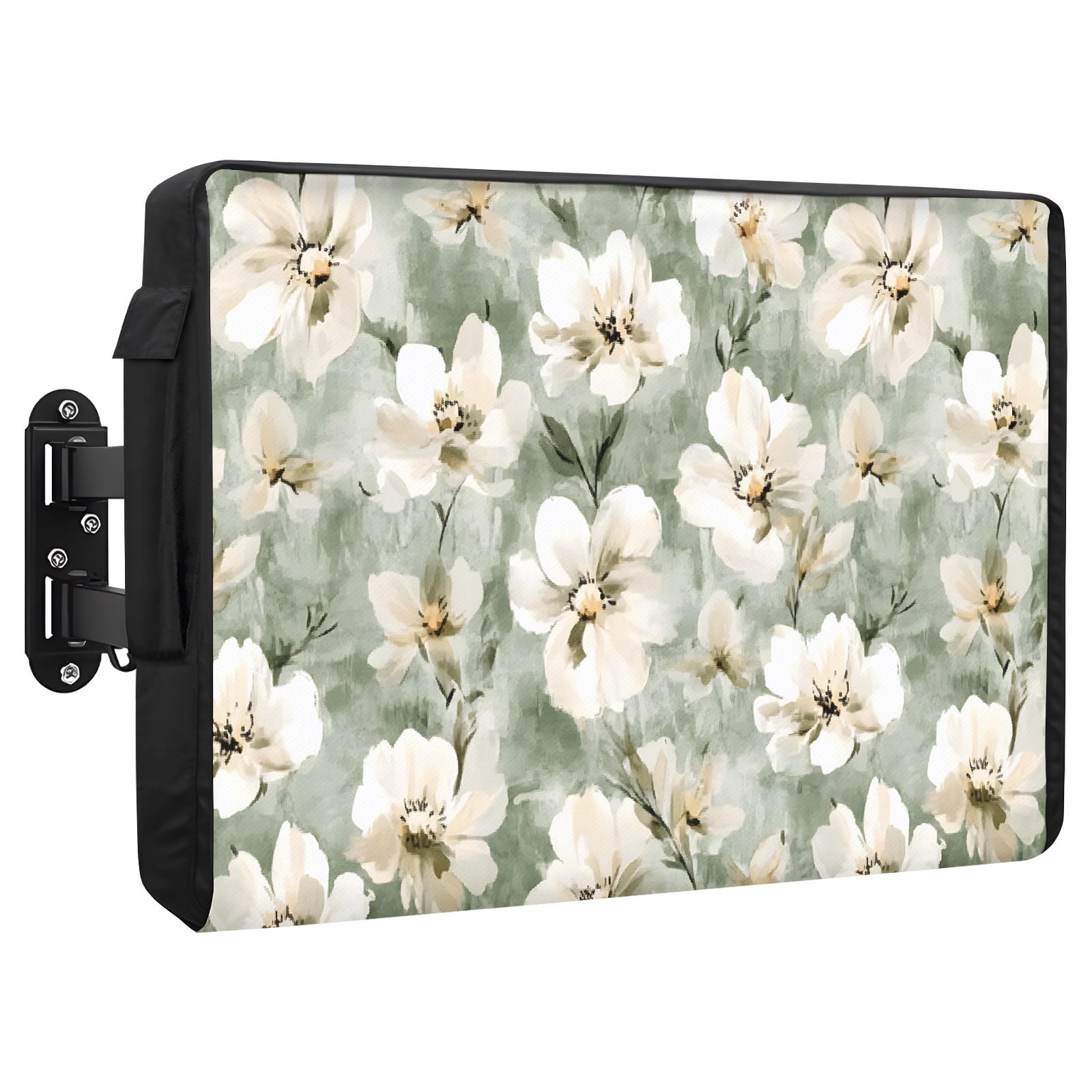 Vintage Magnolia Outdoor TV Cover 80 to 85 Inch White Blooming Flower Oil Painting Style Weatherproof and Waterproof TV Cover Heavy Duty Outside Flat TV Screen Protector with Remote Control Pocket