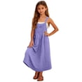 thumbnail image 2 of Vestido largo con tirantes desmontables y bolsillos sueltos de color liso para niñas, 2 of 9