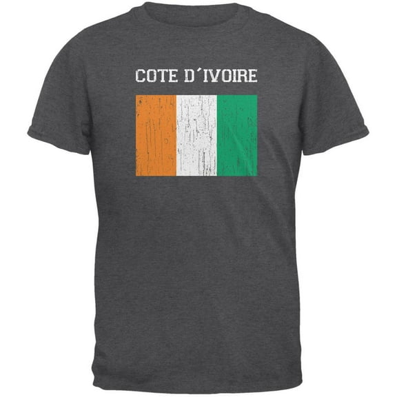 World Cup Distressed Flag Cote D'Ivoire Dark Heather Adult T-Shirt - X-Large
