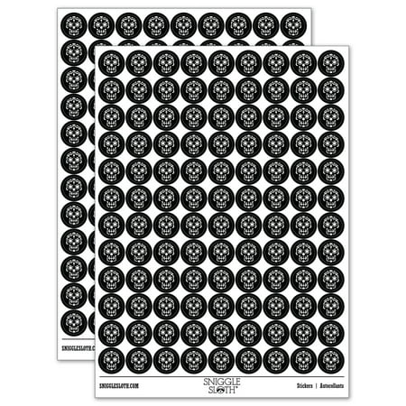 Mexican Day of the Dead Sugar Skull Skeleton Round Sticker Set - Black - Matte Finish - 0.50" Size
