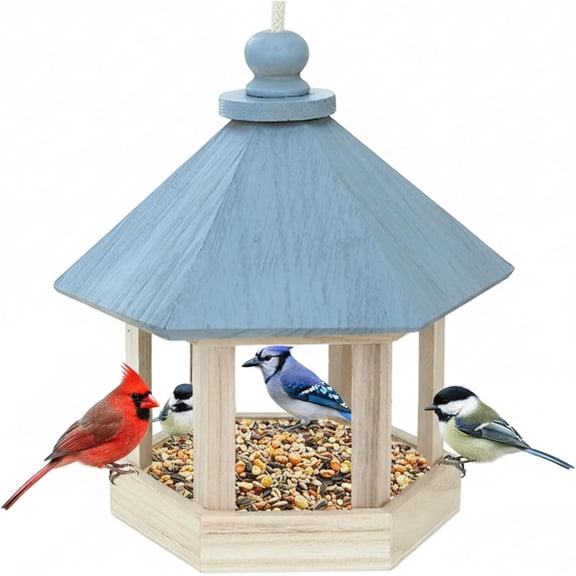 Generic Hanging Bird Feeder Wooden Pavilion Roof Garden
