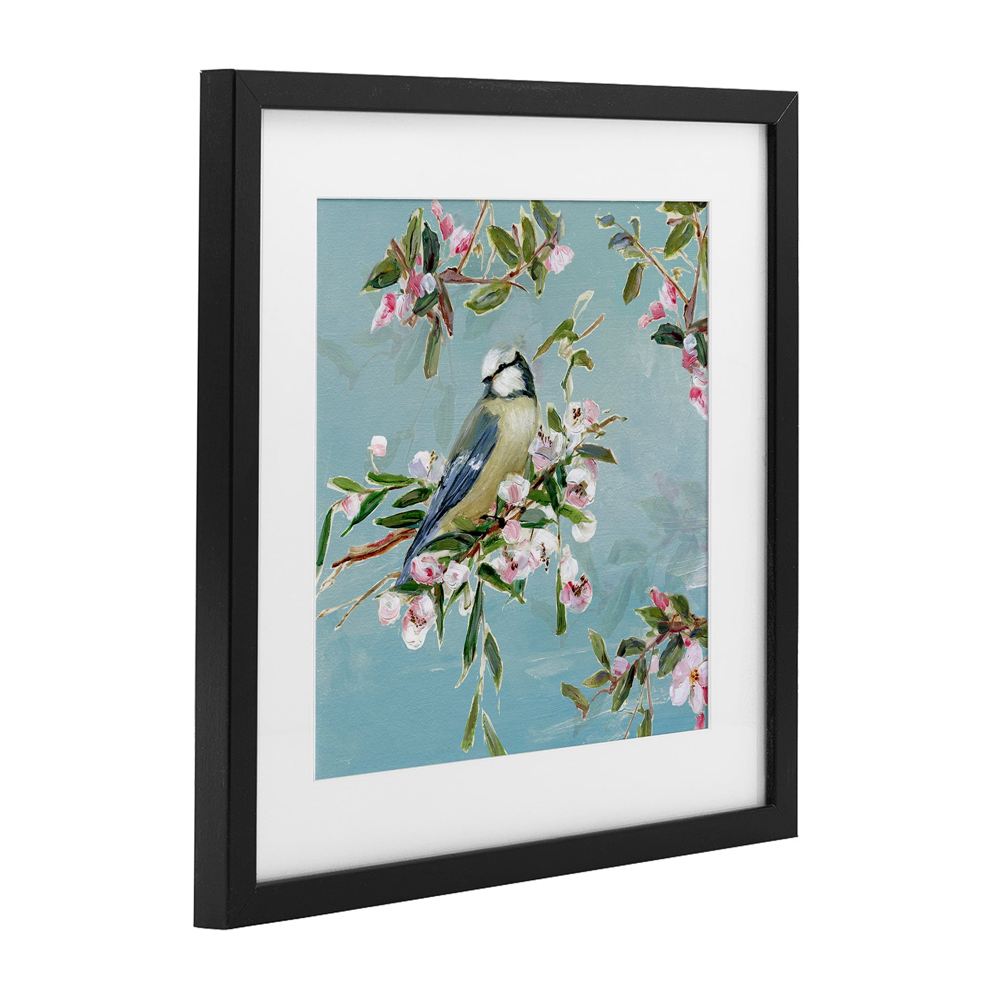 Stupell Industries Songbird Perched on Blooms Black Framed Print Under Glass, design by Sally Swatland