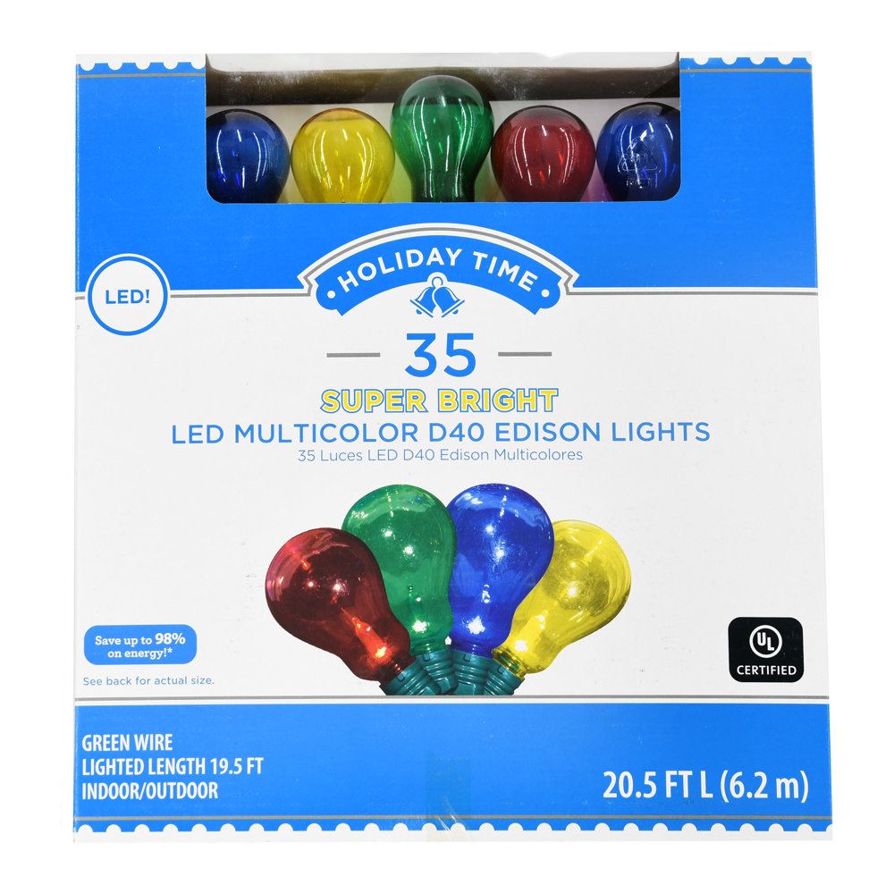 Holiday Time Super Bright LED D40 Edison Light Set, Multicolor, 35