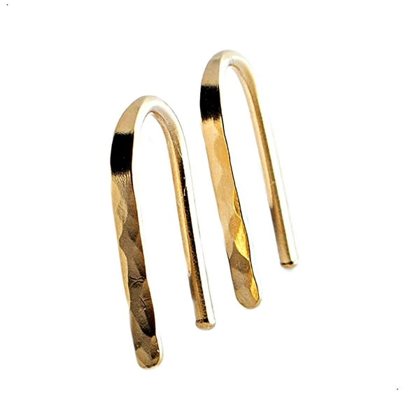 Gold Filled Lightweight Piercing Teardrop Hoop Earrings for Women 18 GA Flattened Hammered Small Oval Pull Through