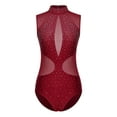 thumbnail image 6 of Doomiva Women's Rhinestones Bodysuit Cutout Back Gymnastic Ballet Dance Leotard Figure Skating Dancewear Burgundy M, 6 of 7