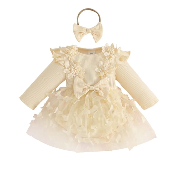 Staki Preemie Newborn Baby Girl Lace Romper Infant Fall Winter Flower Tulle Dress Party Gifts Newborn Photography Outfits 0-18M,0-3 Months