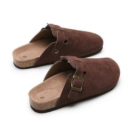 

SHYYY 2024 Clogs for Women Suede Soft Leather Clogs Classic Cork Clog Antislip Slippers Waterproof Mules House Sandals Buckle