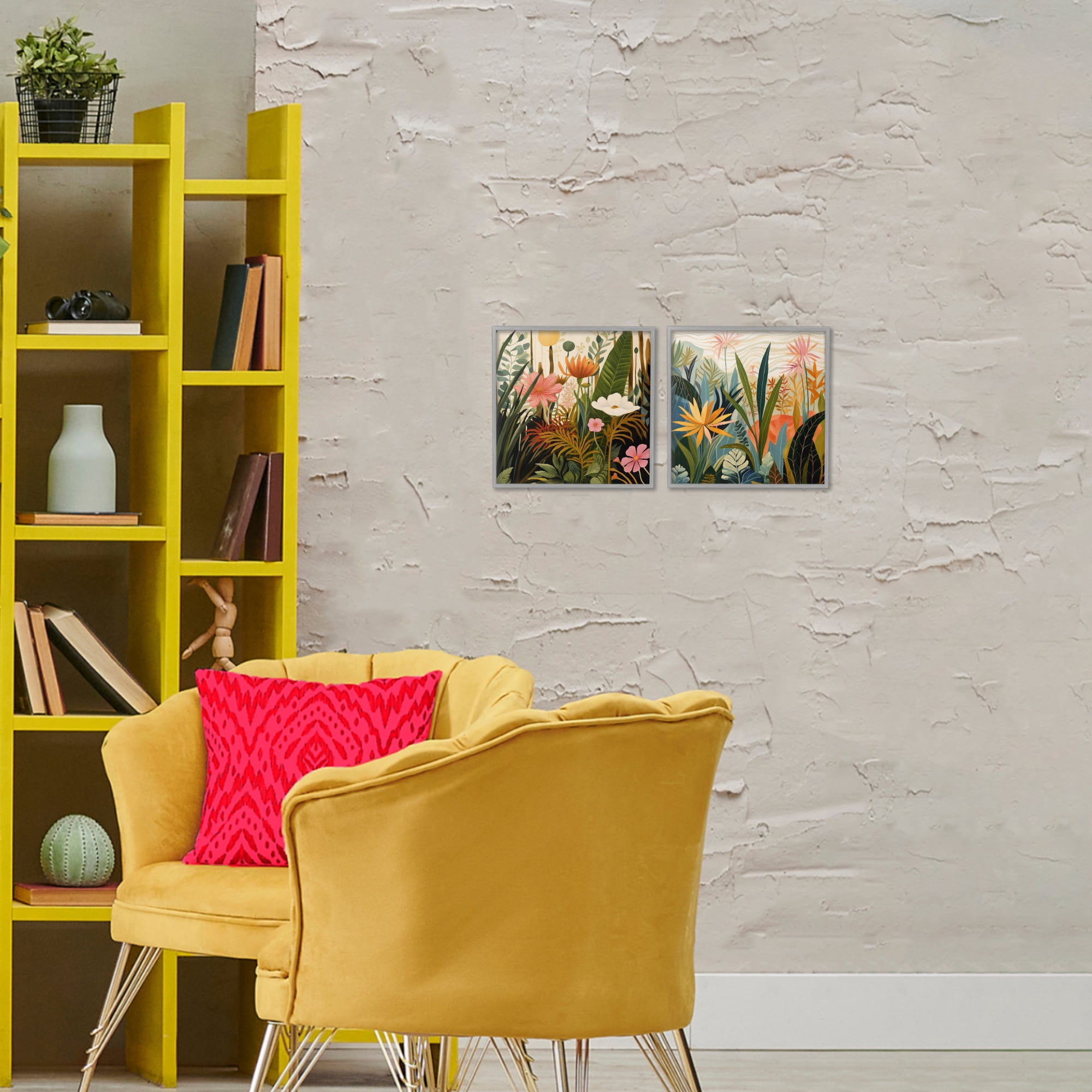 Stupell Industries Botanical Embrace Blooms 2 Piece Gray Framed Giclee Art Set, design by Lazar Studio