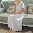 thumbnail image 3 of Defitshape Women's Victorian Nightgown Princess Sleepwear Short Sleeve Lounge Dress Vintage Nightdress Sleepdress Lace Loungewear Soft Summer V Neck Pleated Retro Mid Calf Length White Large, 3 of 3
