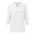 thumbnail image 3 of Womens Casual Chiffon Blouses 3/4 Sleeve Loose V Neck Pleated Button Down Shirts round Neck Tee Sports Tops for Women Training Shirt Women Womens Dressy Tee Shirts T Shirt Set Women Summer Tees for, 3 of 6