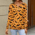 thumbnail image 4 of WTOBBY Women's Halloween Bat & Pumpkin Print V Neck Button Detail Long Sleeve T Shirt, Casual Graphic Tee Top for Daily Wear, Fall Comfort Shirt,Orange 2XL, 4 of 4
