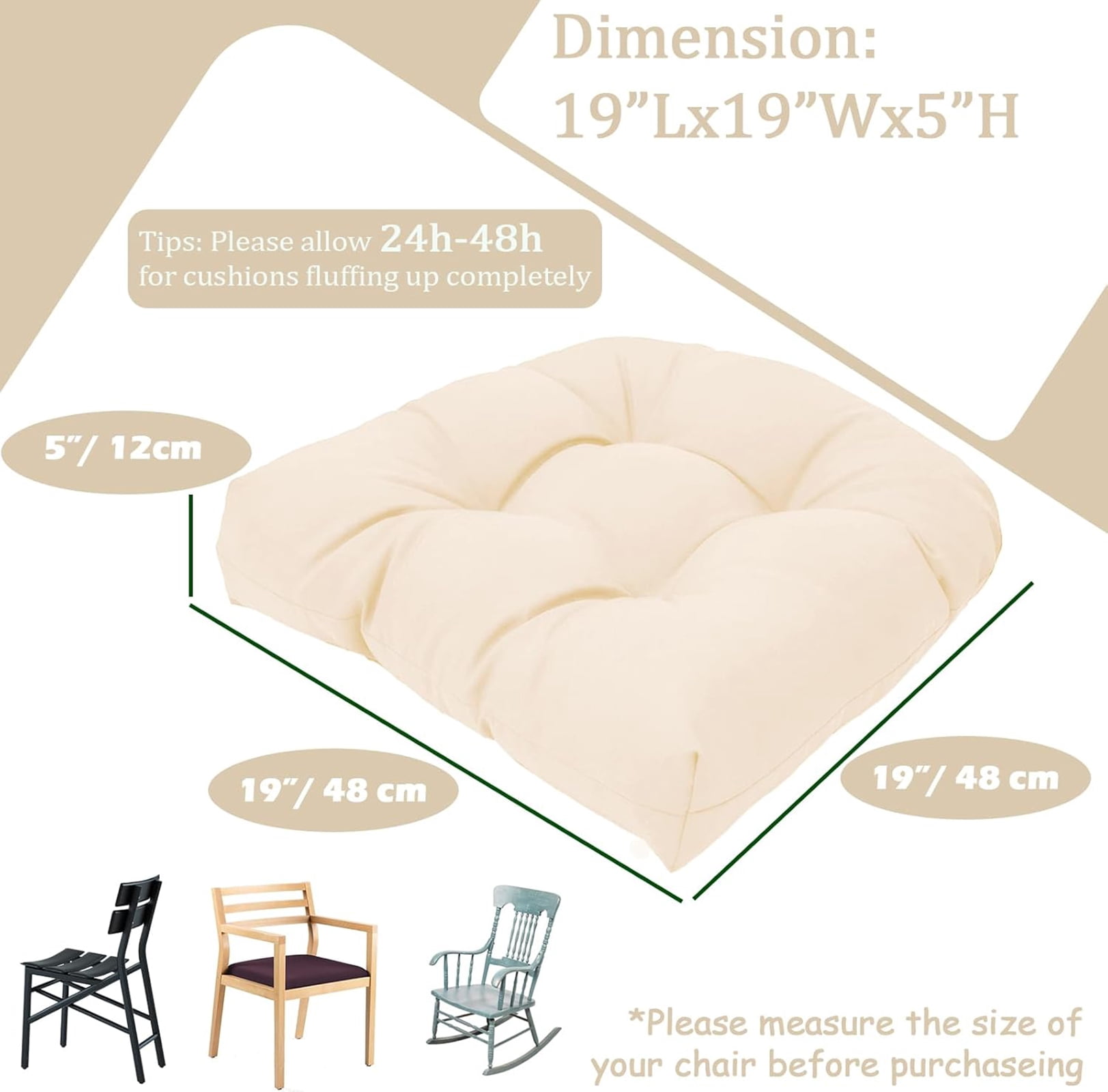 Djiypn Water-Repellent Outdoor Chair Cushions Set of 2, 19"X19" Patio Chair Cushions with High Elasticity PP Cotton, Tufted Seat Cushions for Outdoor Furniture, Thick Patio Cushions