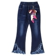 thumbnail image 4 of YiZYiF Kids Girls Denim Flared Jeans Pants Bowknot Decor Tassel Hem Bell-bottom Long Pants Blue 13-14, 4 of 7