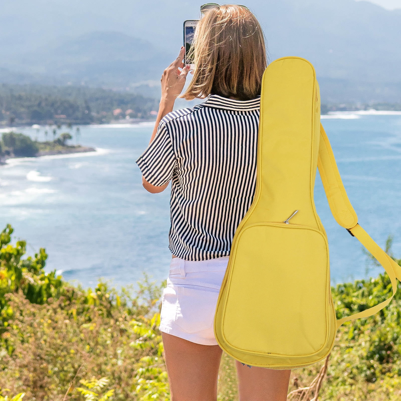 LULULION 1Pc Thickened Plus Canvas Ukulele Gig Bag Yellow Large Capacity Storage Case