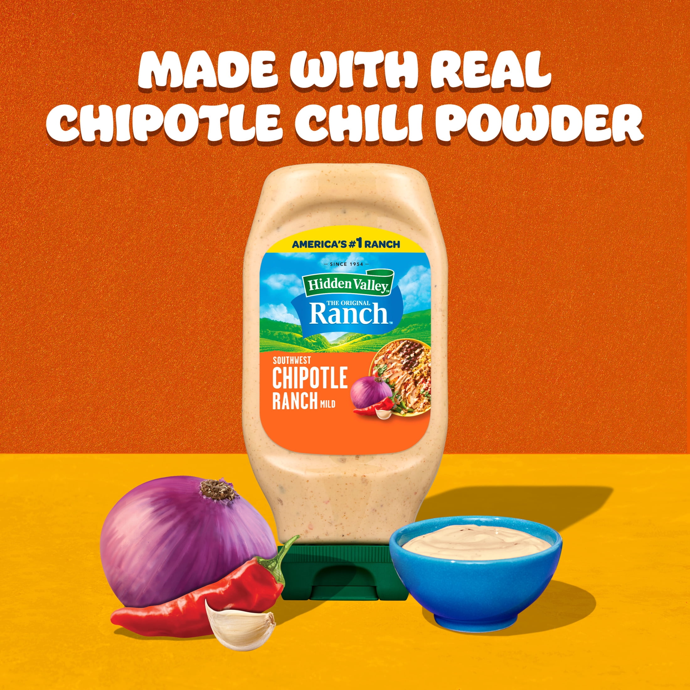(3 pack) Hidden Valley Southwest Chipotle Ranch Salad Dressing & Condiment, 16 fl oz Squeeze Bottle