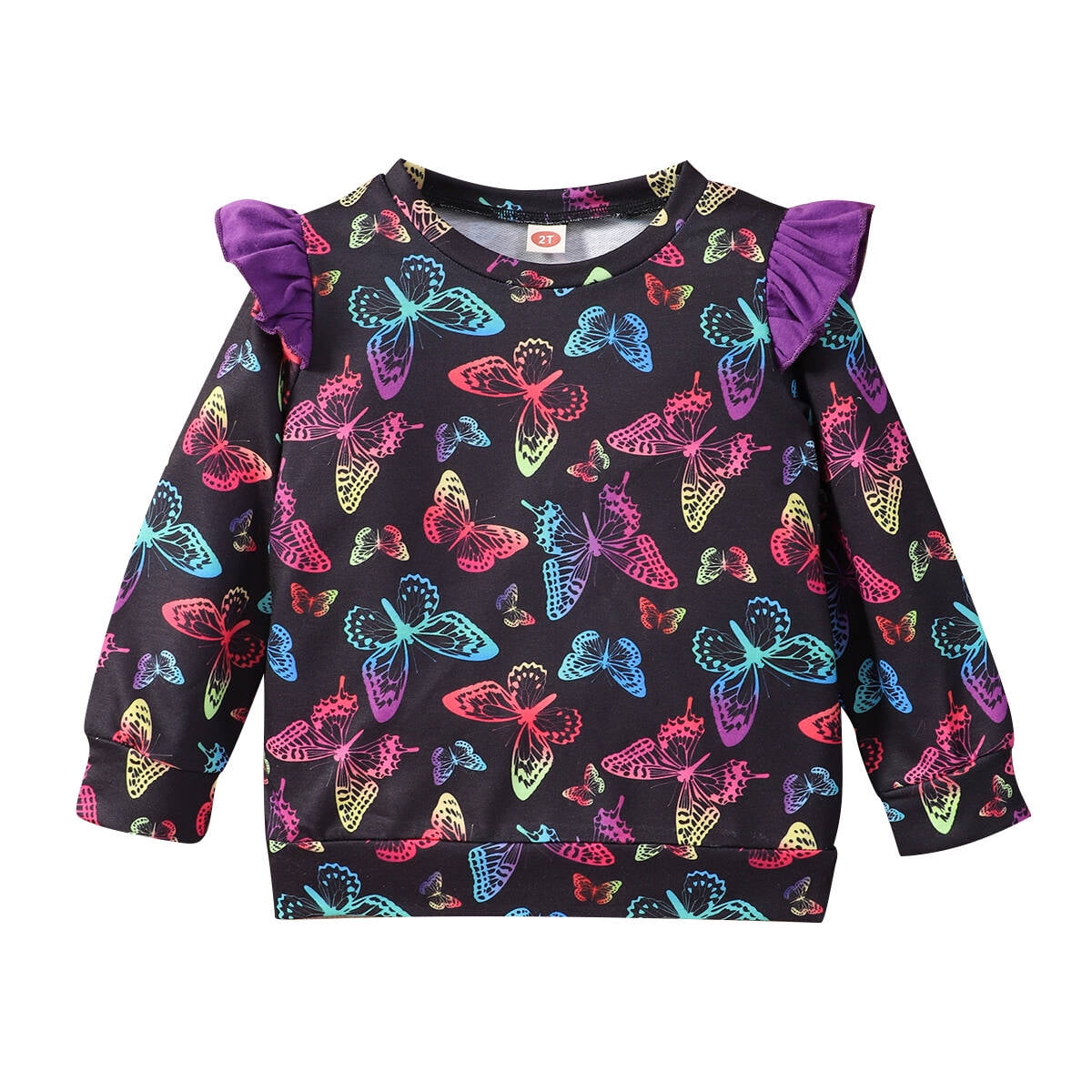 Butterfly Crewneck Top With Three-Quarter Sleeves & Double Knot Detail