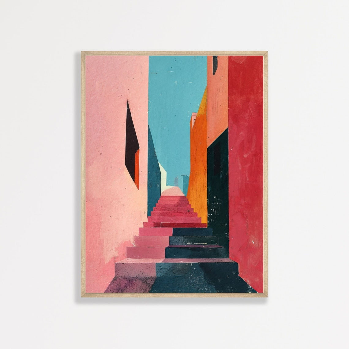 Pastel Alleyway Wall Art Print Minimalist Modern Home Decor
