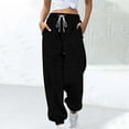 thumbnail image 2 of BiZtdJrK Women's Casual Joggers Pants High Waisted Baggy Sweatpants Ribbed Knit Elastic Cuff Trousers with Side Pockets, Black, L, 2 of 7