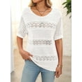 thumbnail image 3 of Womens Short Sleeve Sweaters Summer Round Neck Pullover Sweater Crochet Tops White M, 3 of 7