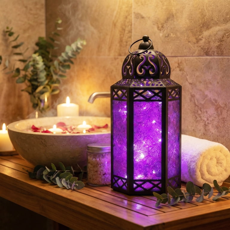Vela Lanterns Large Moroccan Style Candle Lantern with LED Lights