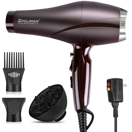 Xpoliman 2000 Watt Hair Dryer, Negative Ionic Blow Dryer with Diffuser Concentrator Comb, 2 Speed 3 Heat Settings, Low Noise Long Life Style-Brown/Purple
