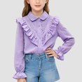 thumbnail image 2 of Povozer Back To School Outfits For Teen Girls Girls' Pure Cotton Shirt Stylish Long Sleeved Blouse With Ruffle Details For Spring Suitable Layer Or Standalone Top,Size 11-12 Years,Purple, 2 of 9