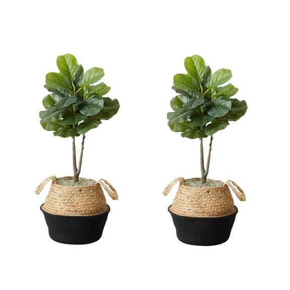 Nearly Natural Artificial Fiddle Leaf Fig Tree with Handmade Cotton & Jute Planter- Set of 2