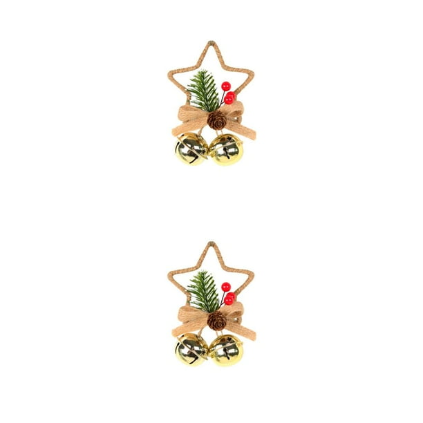 Matsuzay Colgante de Navidad Estrella Campana Bayas Chimenea Decoración impermeable Atmósferas Decoración decorativa de Navidad Adorno Dorado Oro 2Conjunto