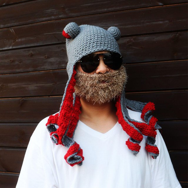 Gorro de pulpo con tentáculos para adultos, tejido a mano, gorro de pulpo, disfraz de Halloween para Navidad, cosplay (gris)