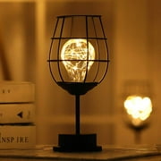 Lampe de table en fil métallique noir, veilleuse de style panier en fer moderne, lampe de chevet rétro, lampe de stationnement à piles pour chambre à coucher