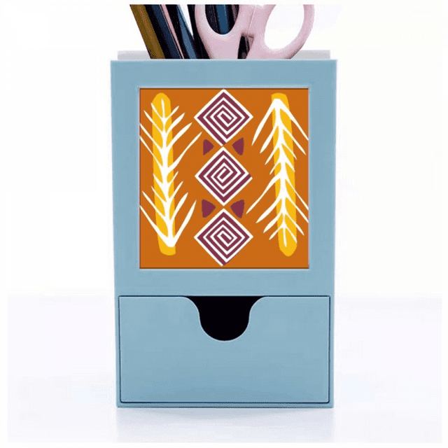 Brown Line Mexico Totems Ancient Civilization Desk Supplies Organizer Pen Holder Card