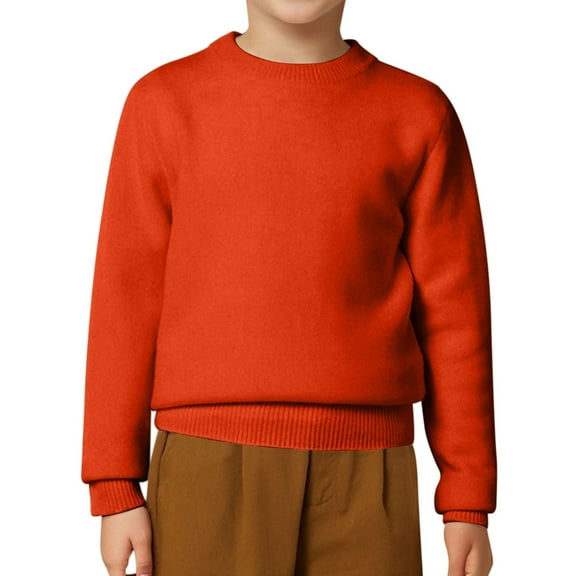 LYHaoo Toddler Sweater Boys Girls Cotton Lightweight Sweaters Crew Neck Solid Color Knit Pullover Long Sleeve Sweaters 10-12 Years(Orange)
