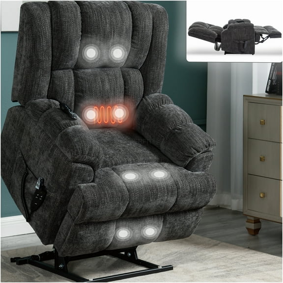 JERFIT Electric Power Lift Recliner Chair with Heat Massage, Dual Motor Infinite Positioning, Heavy Duty for Elderly, Grey Chenille
