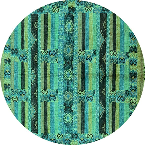 Ahgly Company Indoor Round Oriental Turquoise Blue Industrial Area Rugs, 5' Round