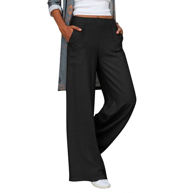 Pantalones cómodos de mujer, de cintura alta, holgados y anchos, con bolsillos