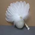 thumbnail image 7 of Byfri White Pearl Exquisite Feather Hand Fan Vintage Folding Handheld Fan for Dance Party 30x30cm, 7 of 7