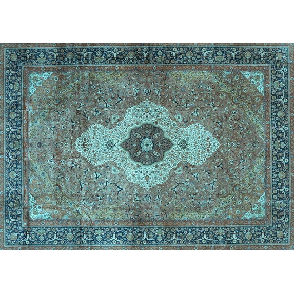 Ahgly Company Indoor Rectangle Medallion Light Blue Traditional Area Rugs, 3' x 5'
