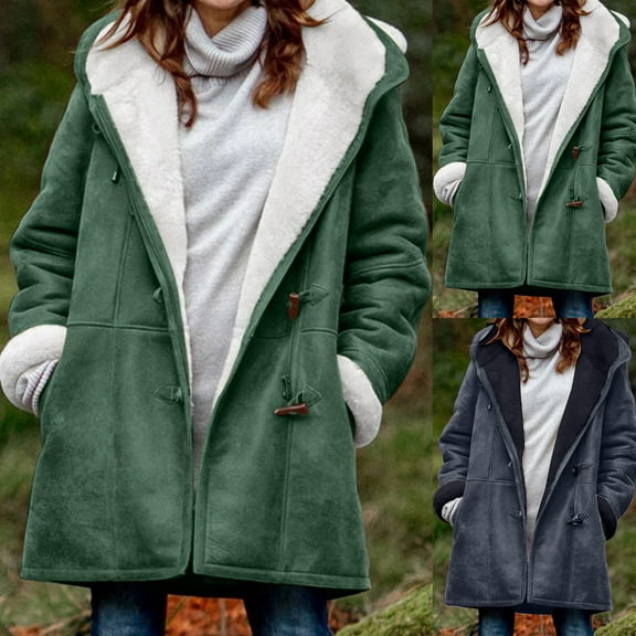 LEAVINGSUO Plush Oversized Women's Jacket Lounge,Women's and Winter Hooded Long Sleeved Hooded Coat Top Long Sleeved Hooded Casual Coat/Jacket Green S