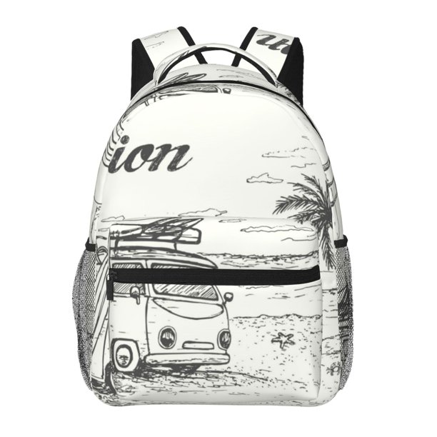 Disketp Summer Vacation Scene With Camping Van Mochila Estampada para Hombre y Mujer – Mochila Ligera Clásica con Múltiples Bolsillos para Universidad, Trabajo y Viajes-One Size