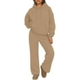 thumbnail image 2 of Stichou Womens 2 Piece Lounge Sweat Sets 2026 Spring Fall Fashion Matching Sweatsuits Wide Leg Pants Travel Outfit Winter Clothes Khaki 2XL, 2 of 5