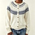 thumbnail image 5 of Sweater for Women Crew Neck Button Down Cardigan Fair Isle Knit Long Sleeve Relaxed Fit Casual Fall Pullover, 5 of 5