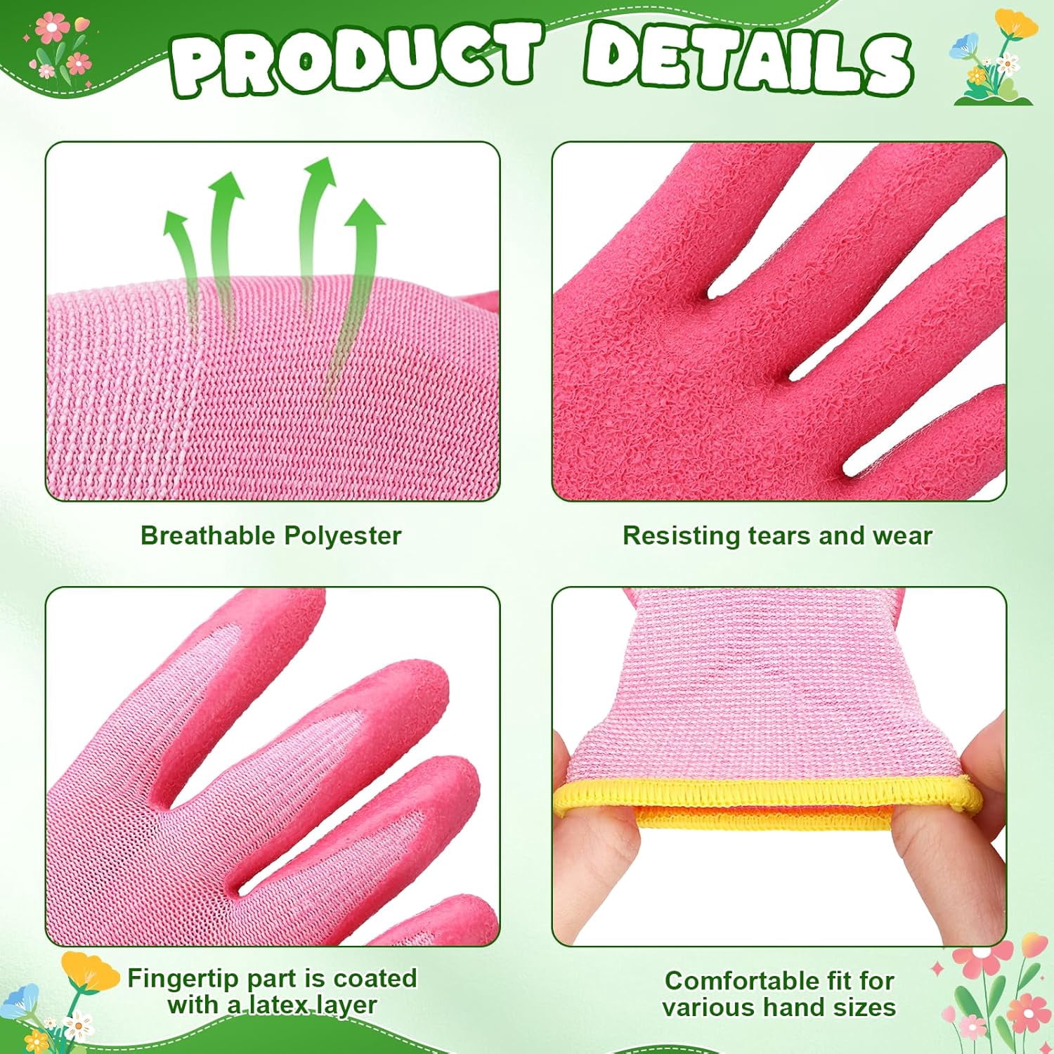 30 Pairs Kids Gardening Gloves Non Slip Garden Gloves for Toddler Youth Girls Boys Safety Rubber