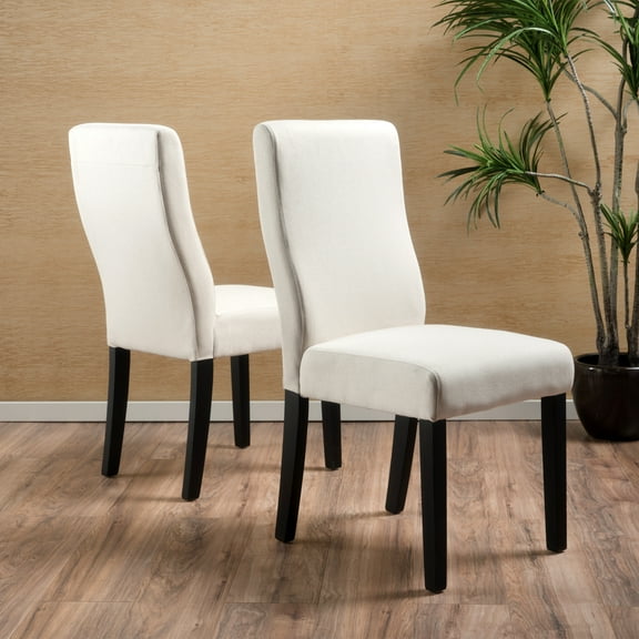 Noble House Gable Indoor Fabric Dining Chairs, Set of 2, Ivory, Matte Black