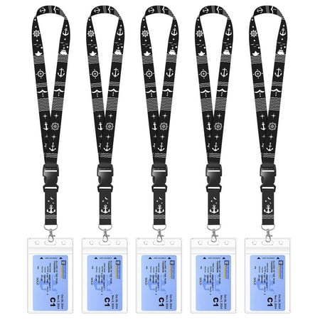 5 Pack Lanyard with Waterproof ID Badge Holders for Cruise Ship Cards, Essentials for Royal Caribbean, Carnival, NCL Cruise 2025 (Black)