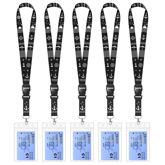 5 Pack Lanyard with Waterproof ID Badge Holders for Cruise Ship Cards, Essentials for Royal Caribbean, Carnival, NCL Cruise 2025 (Black)